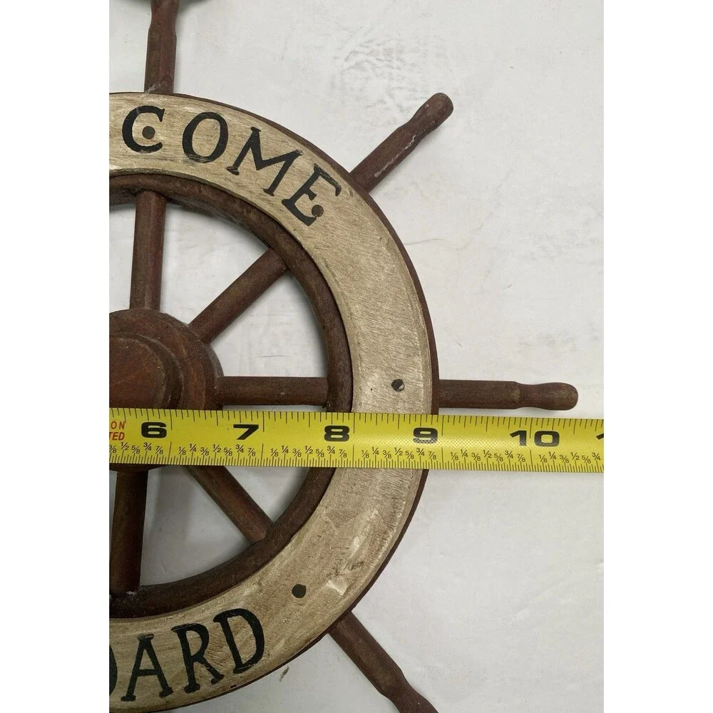 Welcome Aboard Nautical Wood Sign, Ship Wheel, Seagull Beach Decor 12x10